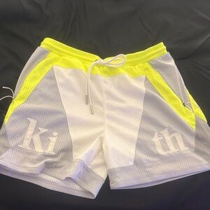 Kith Neon Yellow and White Mesh Shorts